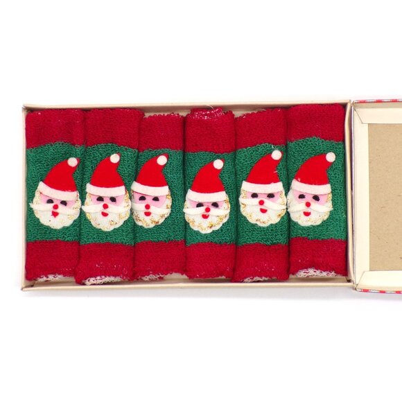 VTG Christmas Santa Coasters Chadwick Miller Knit Felt Koozies Set 6 Japan 60s - Picture 5 of 13